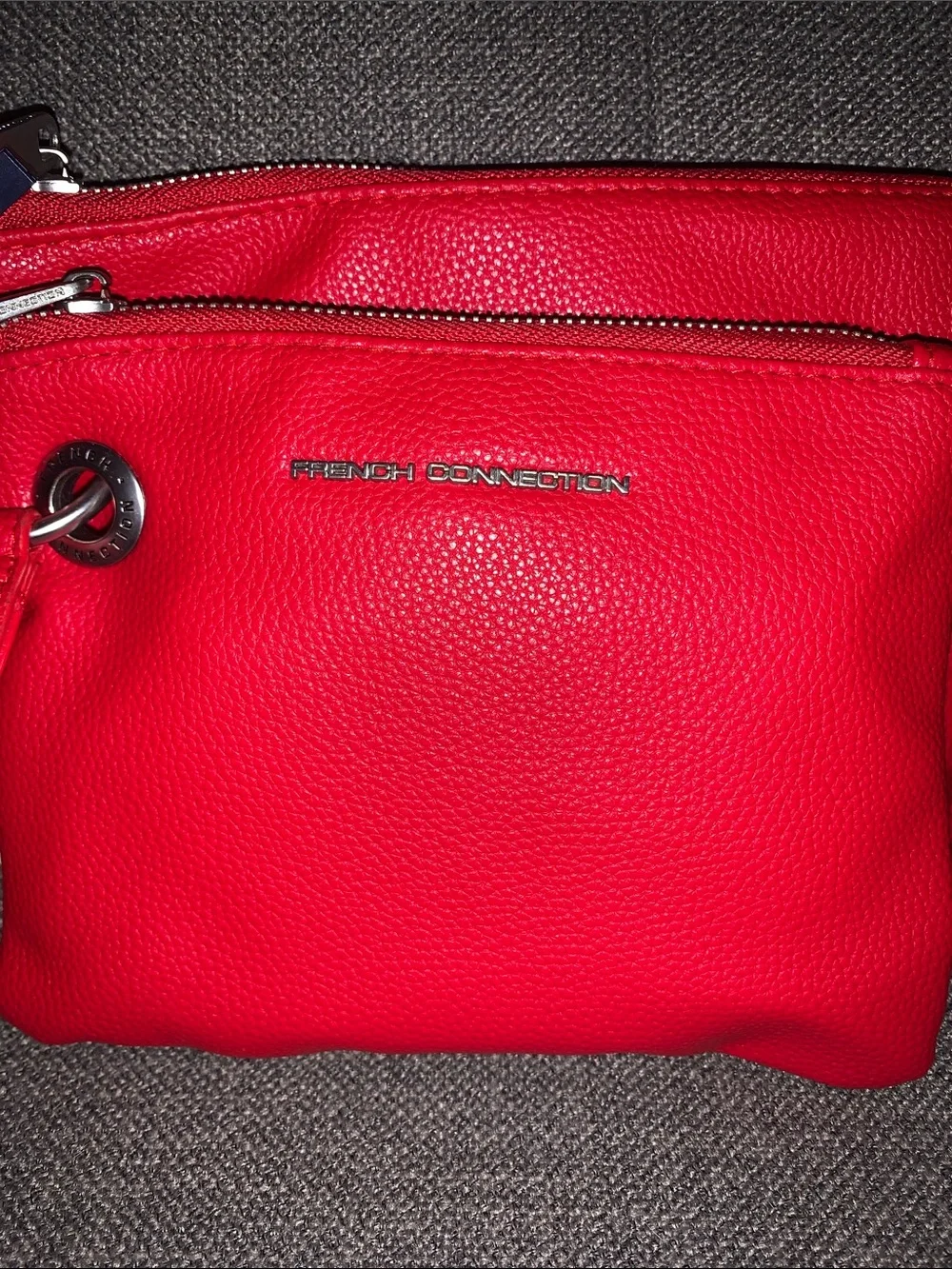French Connection Bright Red Double Zip Wristlet Clutch